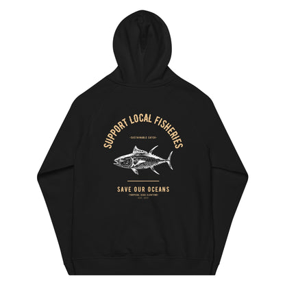 Men's Support Local Fisheries Tuna Eco Raglan Hoodie by Tropical Seas Clothing