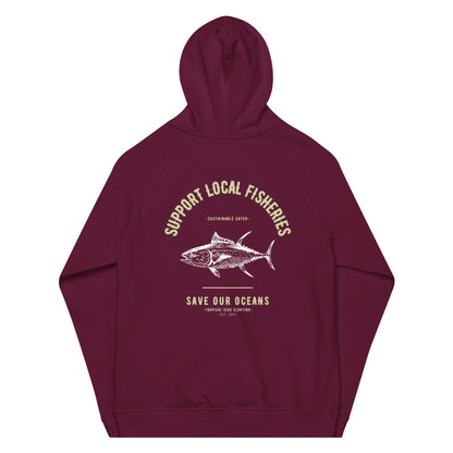 Men's Support Local Fisheries Tuna Eco Raglan Hoodie by Tropical Seas Clothing