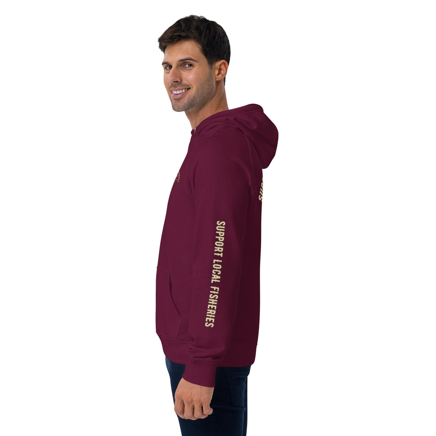 men's support local fisheries tuna eco raglan hoodie by tropical seas clothing