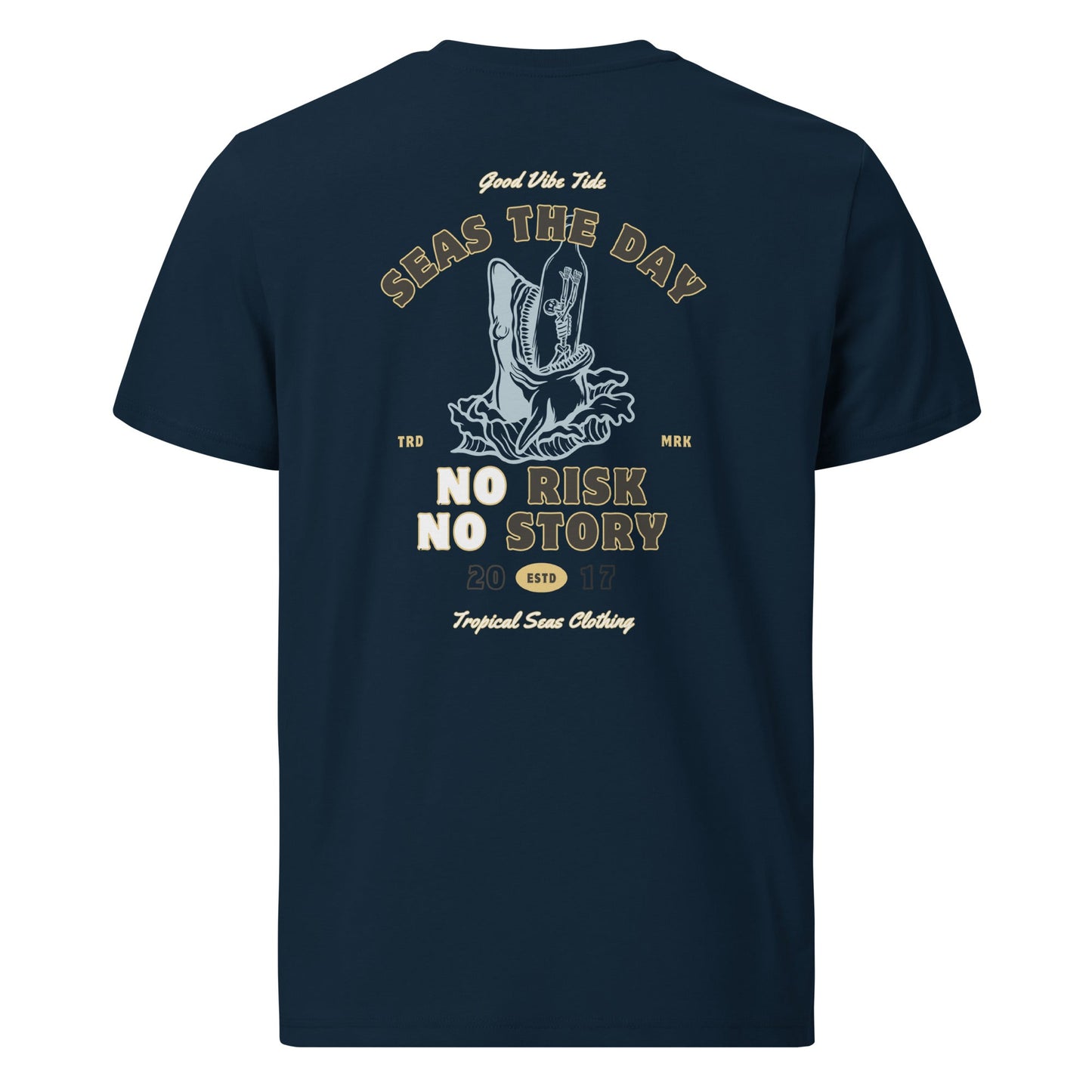 no risk no story seas the day - shark organic cotton t-shirt by tropical seas clothing