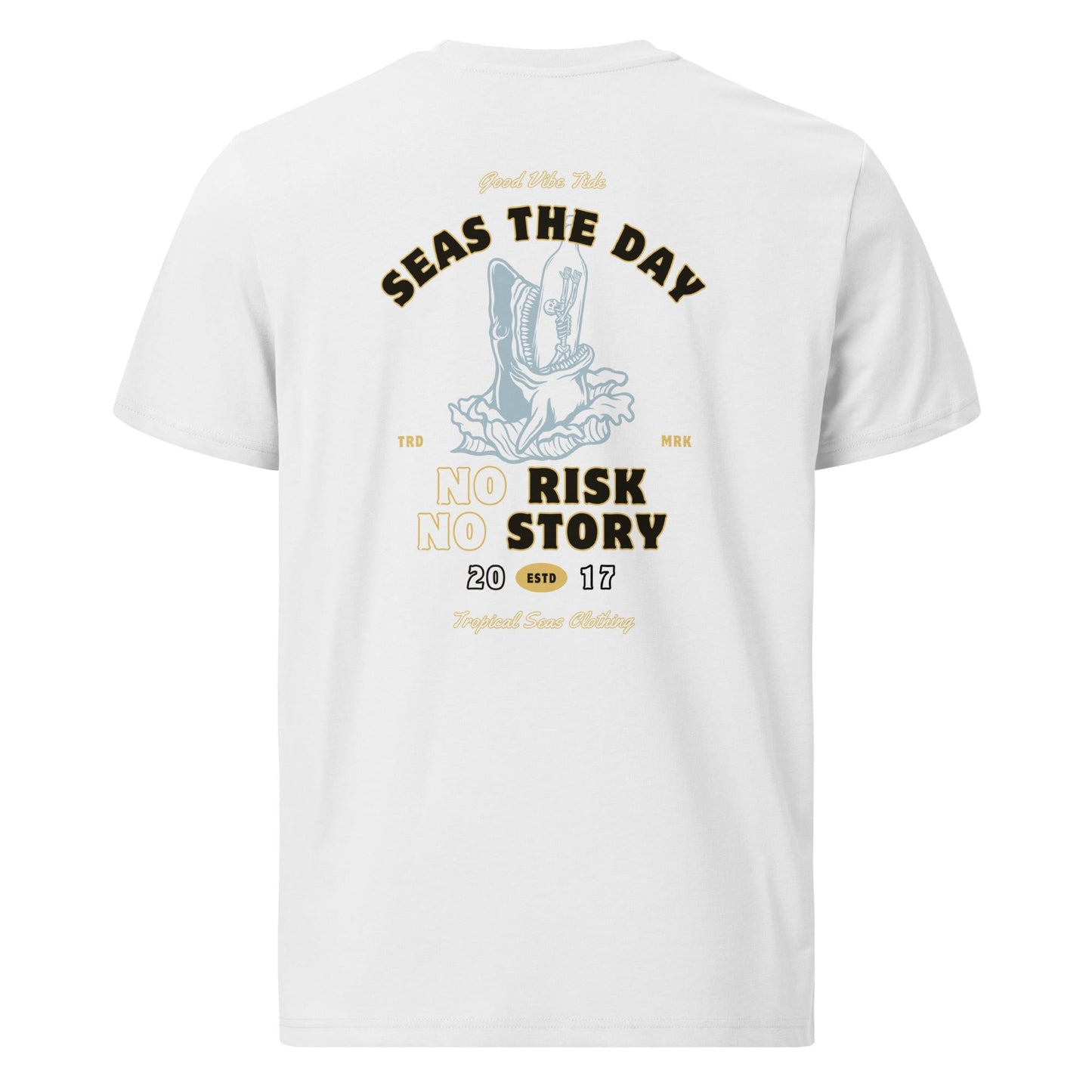 no risk no story seas the day - shark organic cotton t-shirt by tropical seas clothing