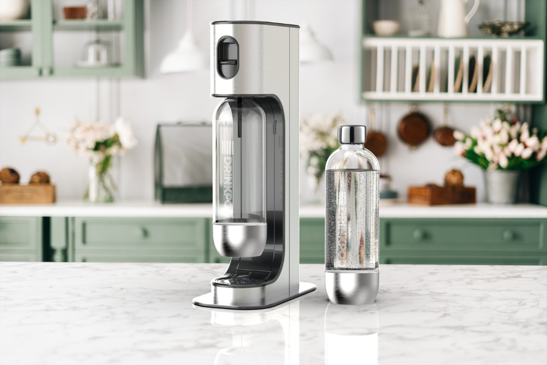 sodapod pro stainless steel premium sparkling water machine | includes 3 x bottles by drinkpod