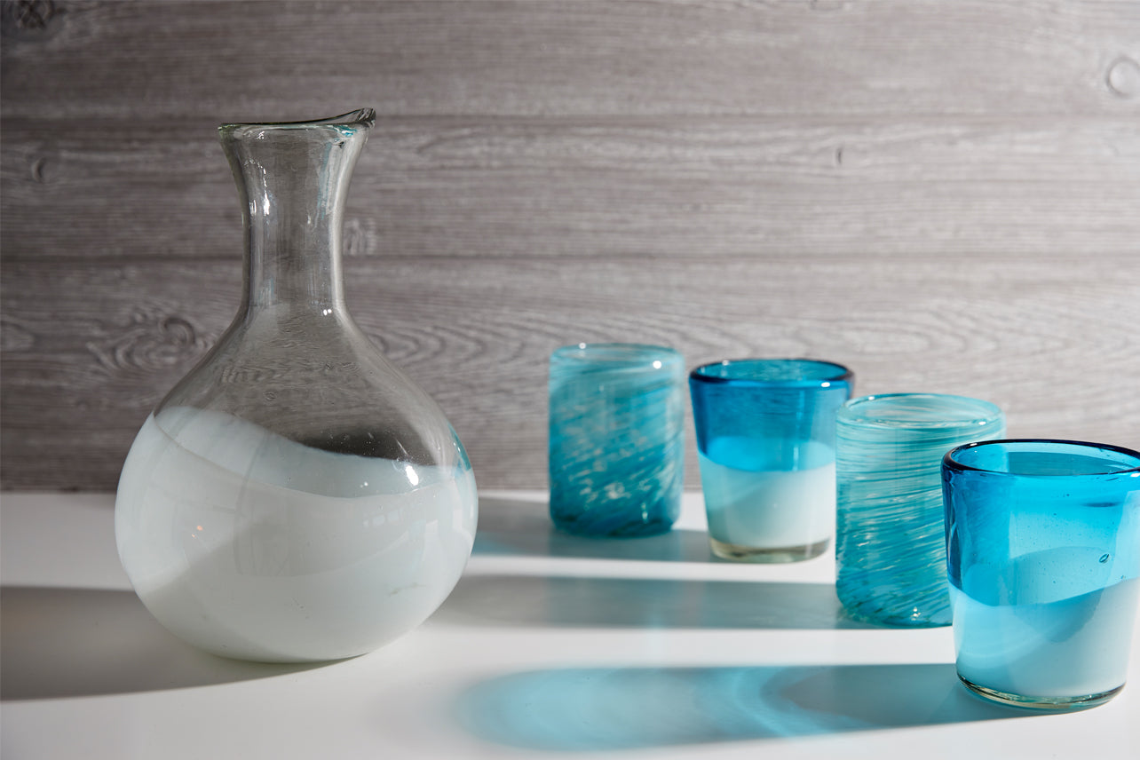 handblown glass carafe by verve culture